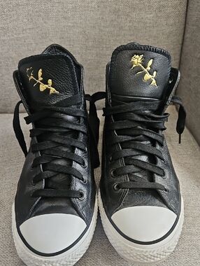 Converse X Sage Elsesser Black Leather Chuck Taylor Pro Hi With Gold Accents